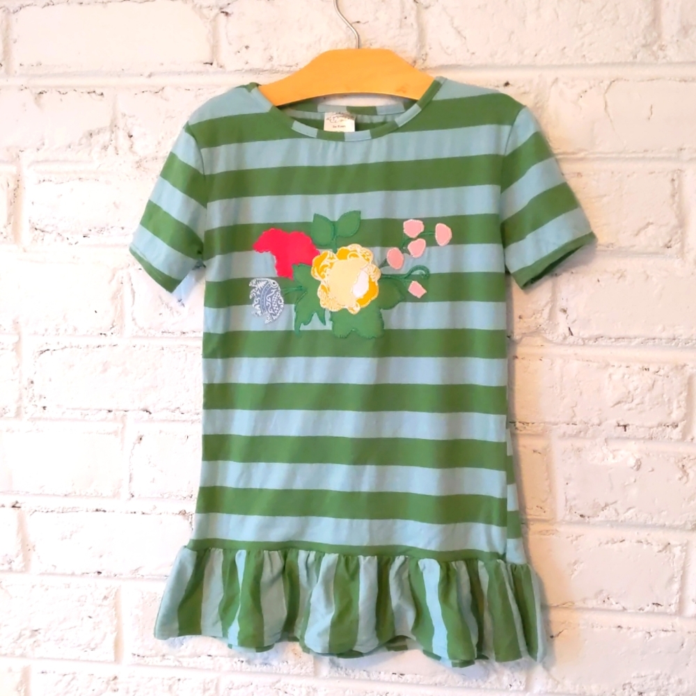 Persnickety Garden Party Elsie Top Green Blue Striped Floral Tunic